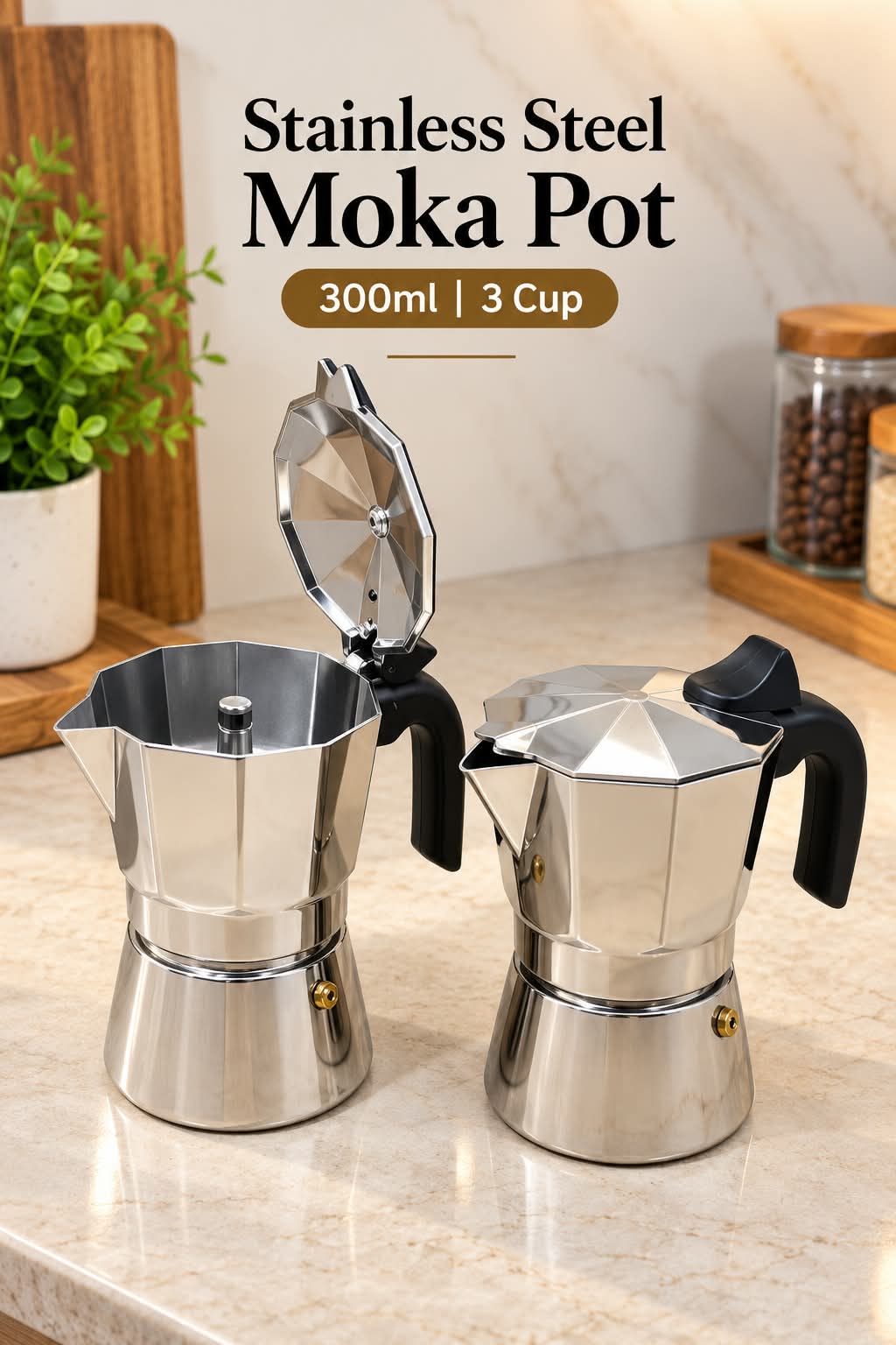 Stainless Steel Moka Pot 3 Cup