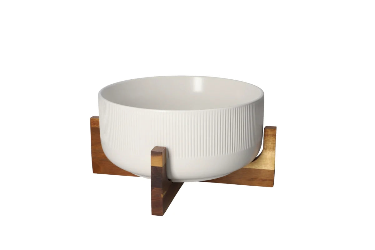 "2.7L Salad  1pcs/color box,unit:pcs bowl&wooden Stand 22.5*10cm Porcelain"