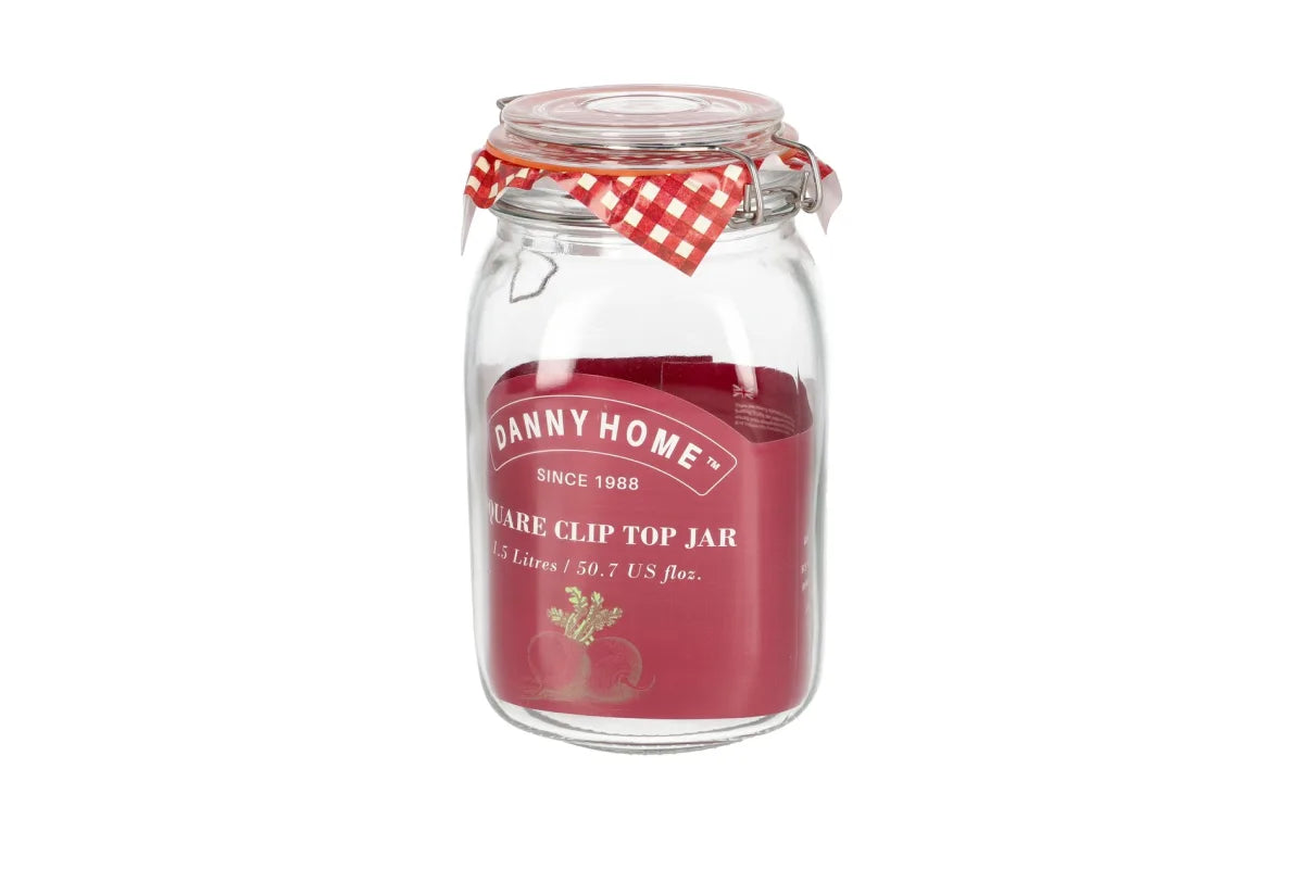 Square clip top jar 1.5L 9*21cm,glass