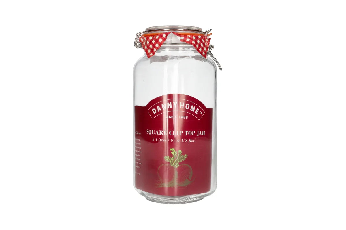 Square clip top jar 2L 67.6 9*26cm,glass
