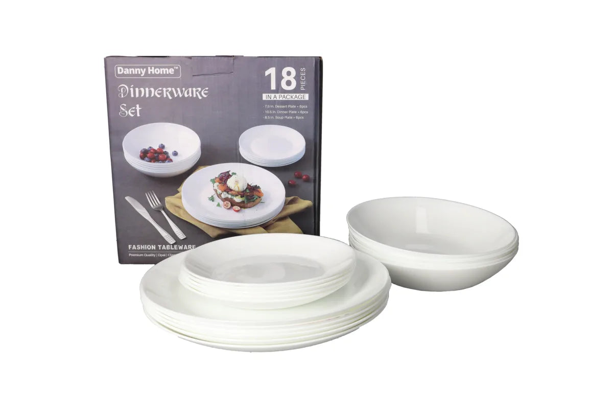 "WHITE 18pcs Dinner Set-Round 7""Dessert Plate *6   8""Soup Plate*6   10""Dinner Plate*6"