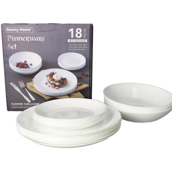"WHITE 18pcs Dinner Set-Round 7""Dessert Plate *6  8""Soup Plate*6   10""Dinner Plate*6"