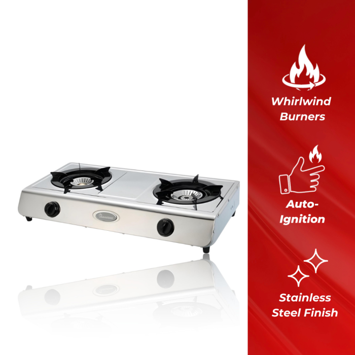 Ramtons Gas Cooker Stainless Steel Double Burner