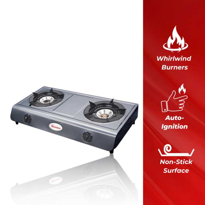 Ramtons Double Burner Gas Cooker # S/Steel Burner